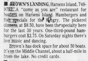 Browns Bar on Harsens Island (Browns Landing) - June 16 1983 Article
